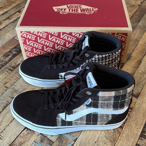 Womens Vans Filmore Hi Plaid Brown White Fabric Athletic Sneakers Shoes - Picture 3 of 7